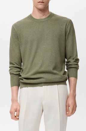 Mango Finely Knit Crewneck Sweater in Green at Nordstrom, Size Medium
