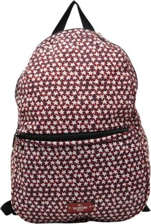 Valentino Navy Red Color Nylon Leather Backpack (Pre-Owned)