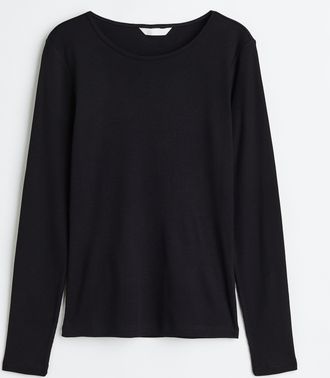H&M Geripptes Jerseyshirt - Schwarz