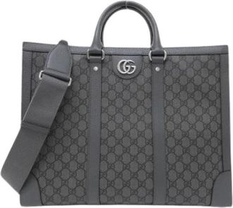 Gucci Pre-owned Ophidia GG Supreme Canvas Leather Tote Bag - Dames - Vintage Shopper - Grijs - ONE Size - Leer - Vintage