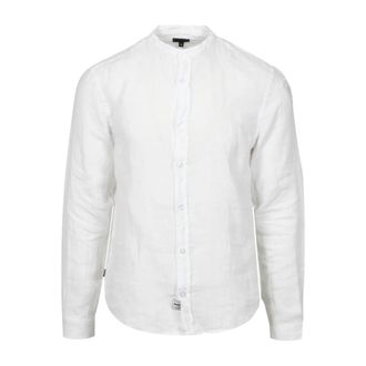 Blauer Wit linnen overhemd met mandarijnkraag - Heren - Casual Overhemden - Wit - S - Linnen - Overhemden