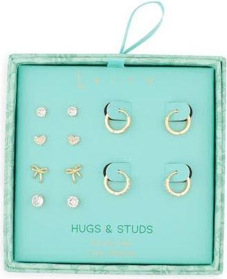 Leith Set of 6 Assorted Stud & Hoop Earrings in Clear- Gold at Nordstrom Rack