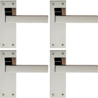Loops 4x PAIR Straight Square Lever on Slim Latch Backplate 150 x 50mm Polished Nickel