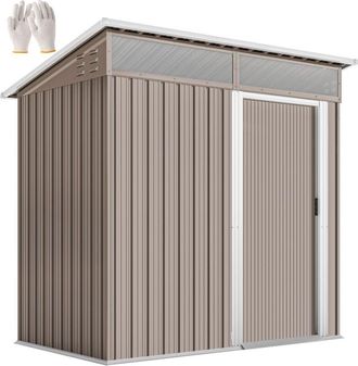 OUTSUNNY Caseta De Jard&iacute;n Exterior 1,9m&sup2; 195x122x182 Cm Con Base Refuerzo (suelo No Incluido) Puerta Corredera Ventanas Marr&oacute;n - Outsunny