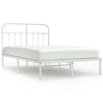 Berkfield Home Metal Bed Frame with Headboard White 120x200 cm | Size: Small Double