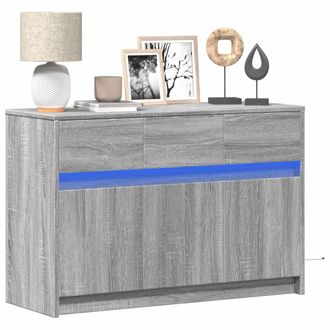 Berkfield Home TV Cabinet with LED Grey Sonoma 91x34x61 cm Engineered Wood | Size: 91 x 34 x 61 cm