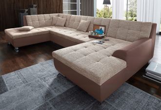 Domo Collection Wohnlandschaft »Treviso incl. Zierkissen, moderne Steppung, XXL: B/T/H: 364/201/83 cm« wahlweise mit Bettfunktion, in vielen Bezugsarten auch in Cord 