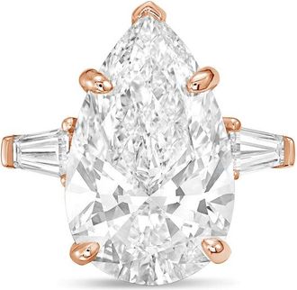 Diana M. Jewels 14kt rose gold 2ct lab grown pear diamond ring with baguettes on the sides