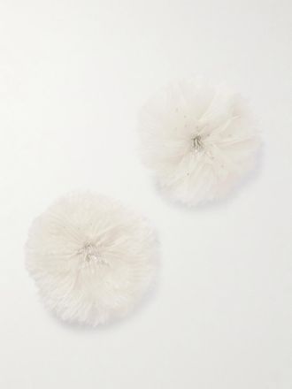 Clio Peppiatt Set Di Due Fermacapelli In Tulle Con Frange E Decorazioni Camelia - Avorio