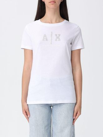 A|X Armani Exchange T-shirt in cotone con logo di strass