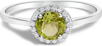 House of Brilliance 10K Gold Gemstone and 1/10 Cttw Diamond Halo Ring