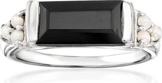 Ross-Simons Onyx Ring With 1.5-2mm Cultured Pearls in Sterling Silver