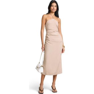 Onia Air Linen Ruched Halter Dress in Jute at Nordstrom, Size 4