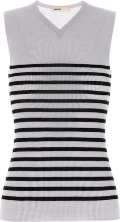 Khaite Renato Geribbelde Stretch Merino Wol Top - Dames - V-hals truien - Veelkleurig - M - Wol - Truien & Vesten