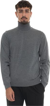 HUGO BOSS Turtleneck Pullover met Logo - Heren - Coltruien - Grijs - XL - Wol - Truien & Vesten