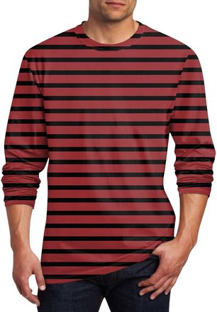 Generic Mens Striped Long Sleeve T Shirt Classic Crew Neck Young Fashion Tops Soft Cotton Blend Lightweight Outdoor Workout T-Shirts Basic Pullover Stripe Men