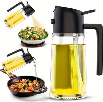 No Brand Dispensador De Aceite Y Botella Pulverizadora De Vidrio 2 En 1 De 470 Ml - Botella De Aceite De Oliva Recargable Para La Cocina