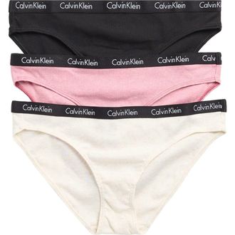Calvin Klein 3-Pack Hashtag Rib Knit Bikini Briefs in Black/pink/ivory at Nordstrom Rack, Size Medium