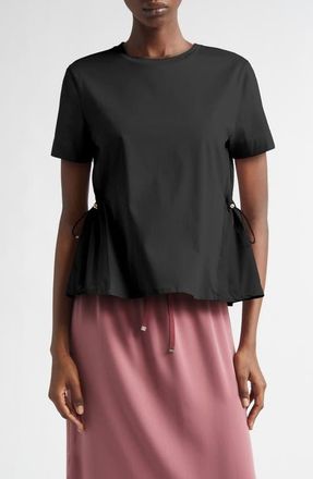Herno Drawcord Detail Taffeta Panel Cotton T-Shirt in Black at Nordstrom, Size 12 Us