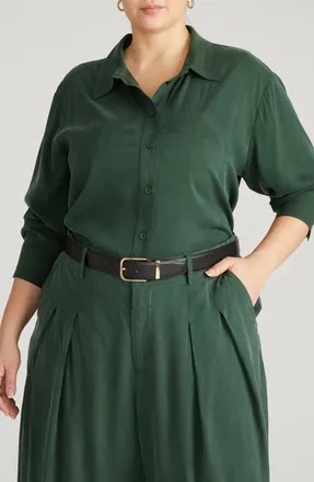 Universal Standard Cooling Oversize Button-Up Shirt in Forest Green at Nordstrom, Size 2Xl