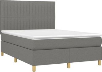 vidaXL Cama Box Spring Colch&oacute;n Y Luces Led Tela Gris Oscuro 140x200 Cm Vidaxl