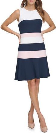 Tommy Hilfiger Sleeveless Tri-Tone Colorblock Fit & Flare Dress in Ivory/sky Ptn/b Pink at Nordstrom Rack, Size 12