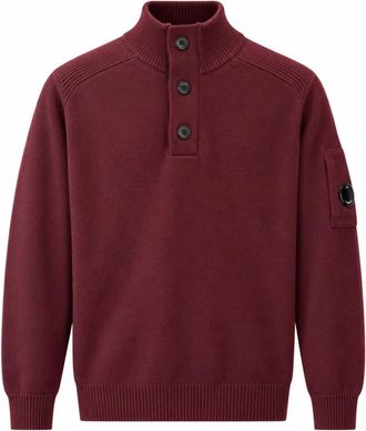 C.P. Company Maglione in lana dagnello con mezza abbottonatura e lente Andorra-S - - Knitwear - Uomo - Rosso - M