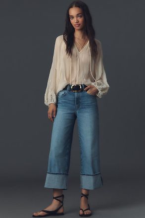Paige Petite Sasha High-Rise Cuffed Wide-Leg Ankle Jeans