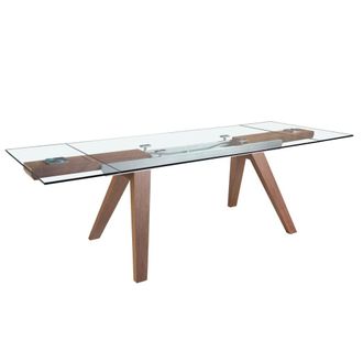 Angel Cerd&aacute; Mesa comedor extensible rectangular cristal templado y nogal