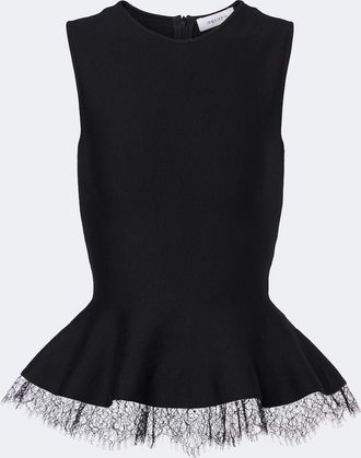 Alexander McQueen Lace-trimmed peplum top