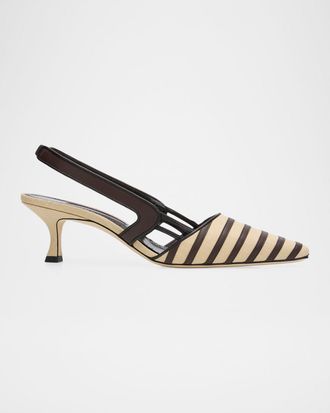 Manolo Blahnik 50mm Pelas Striped Linen Slingback Pumps