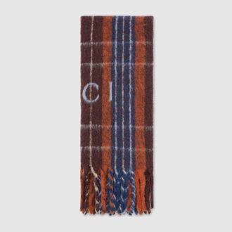 Gucci Wool Scarf With Gucci Logo, Blue