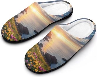 Generic Ireland Sunset Seascape Womens Slippers Warm House Slippers Indoor House Shoes with Anti-Skid Rubber Sole