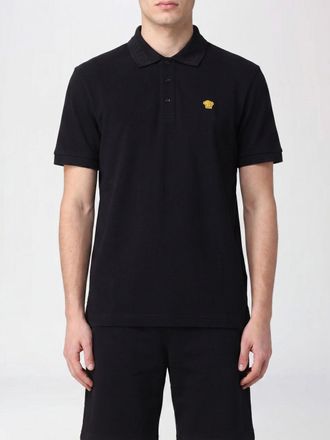 Versace Polo in cotone con logo Medusa e colletto a costine