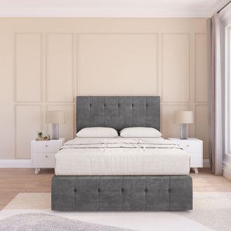 Sloomy Cambridge Plush Bed Set, No Drawers Mattress & 54 Headboard in Dark Grey | Size: Double