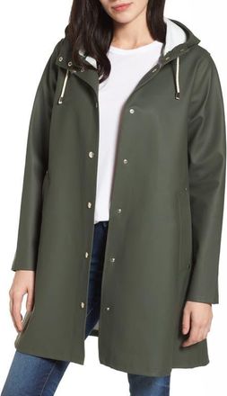 Stutterheim Mosebacke Hooded Long Sleeve Raincoat in Green at Nordstrom, Size X-Small