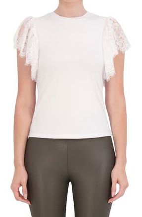Ookie & Lala Crewneck Lace Sleeve Top in White at Nordstrom Rack, Size X-Small