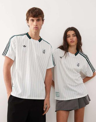 adidas adidas Football - Liverpool Icon - Maglia jersey a righe bianche e verdi-Bianco