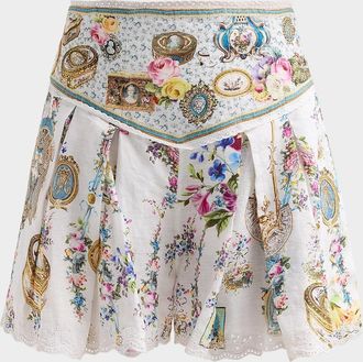 Camilla Embellished Corset Waist Linen Shorts