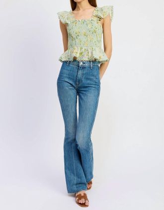 En Saison Rylee Peplum Top In Sage Green