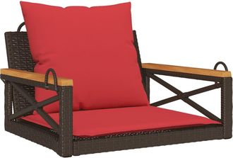 vidaXL Banco Columpio Con Cojines Rat&aacute;n Sint&eacute;tico Marr&oacute;n 63x62x40 Cm Vidaxl