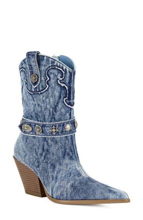 Azalea Wang Neith Western Boot in Denim at Nordstrom, Size 8.5