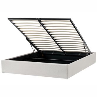 Beliani Cama Con Almacenaje Moderna Sin Cabecero Tapizada De Tela De Poli&eacute;ster Beige Claro 160 X 200 Cm Dinan