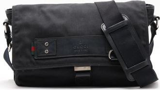 Gucci Black Leather Canvas Messenger Bag Shoulder Bag (Pre-Owned)