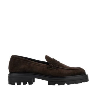 Hogan Elegant Brown Suede Moccasins With Rubber Sole