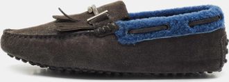 Tod's Tods Grey Shearling And Suede Double T Driver Loafers