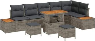 vidaXL Garden Sofa Set with Cushion 9 pcs Grey Poly rattan vidaXL