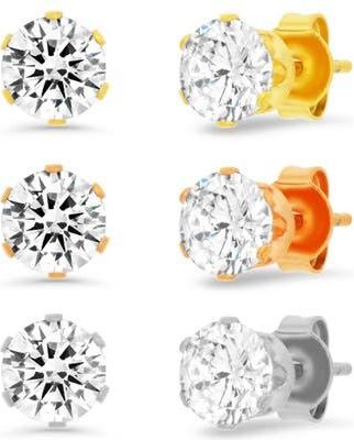 HMY Jewelry 3-Pack Cubic Zirconia Round Stud Earrings in Metallic-Yellow-Rose at Nordstrom Rack