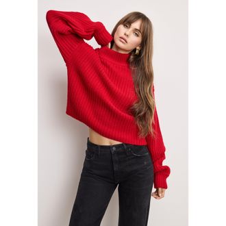 Good American Womens Chunky Knit Mock Neck Sweater | Chili, Size Medium | Good American by Khlo&Egrave; Kardashian