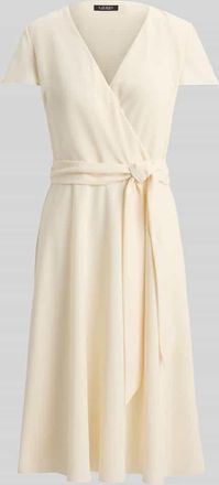 Lauren Ralph Lauren Knielanges Kleid in Wickeloptik in Ecru, Gr&ouml;&szlig;e 34